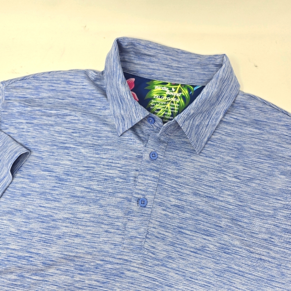 Birdie Bound Men's Size 2XL Heather Blue Golf Stretch Casual‎ Polo Shirt Poly.